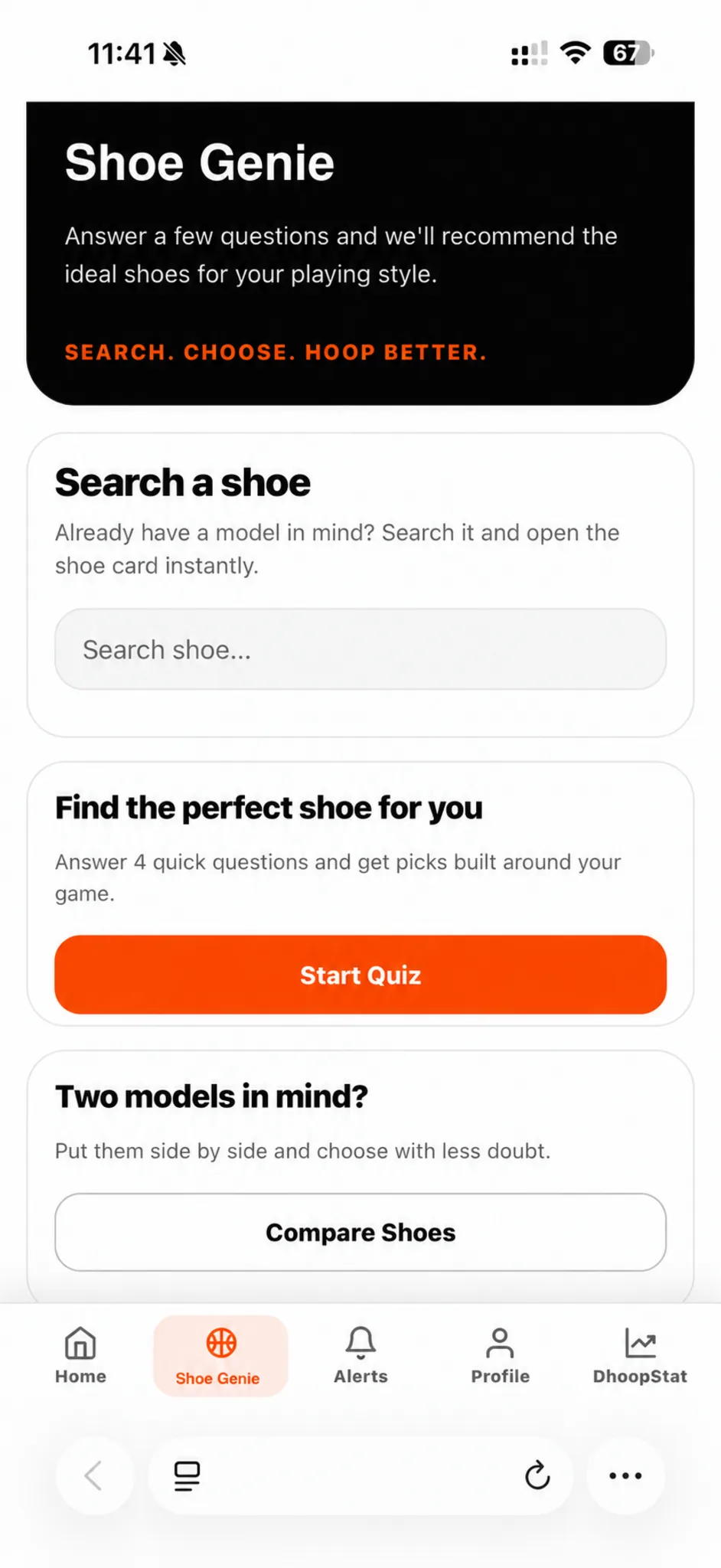 Main shoe finder screen