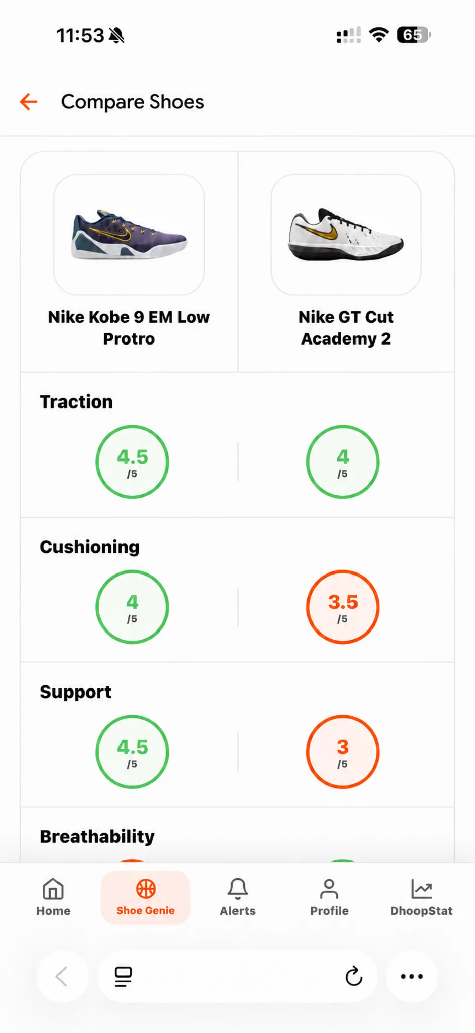 Side-by-side shoe comparison