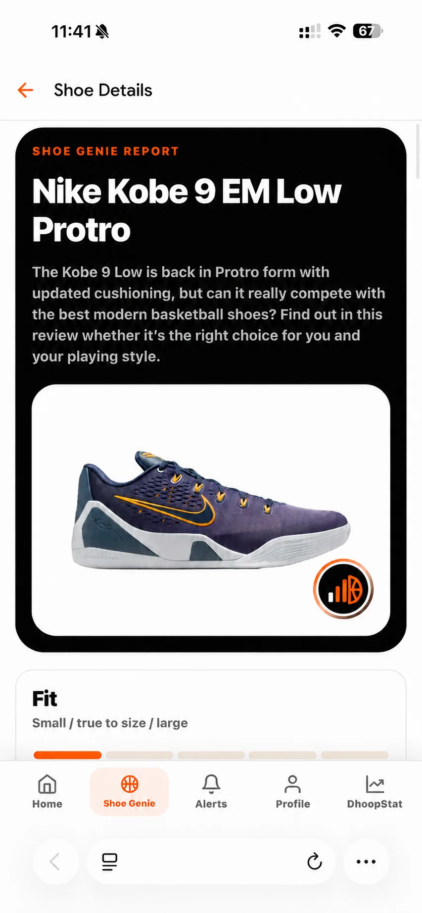Shoe review in the Dhoops app