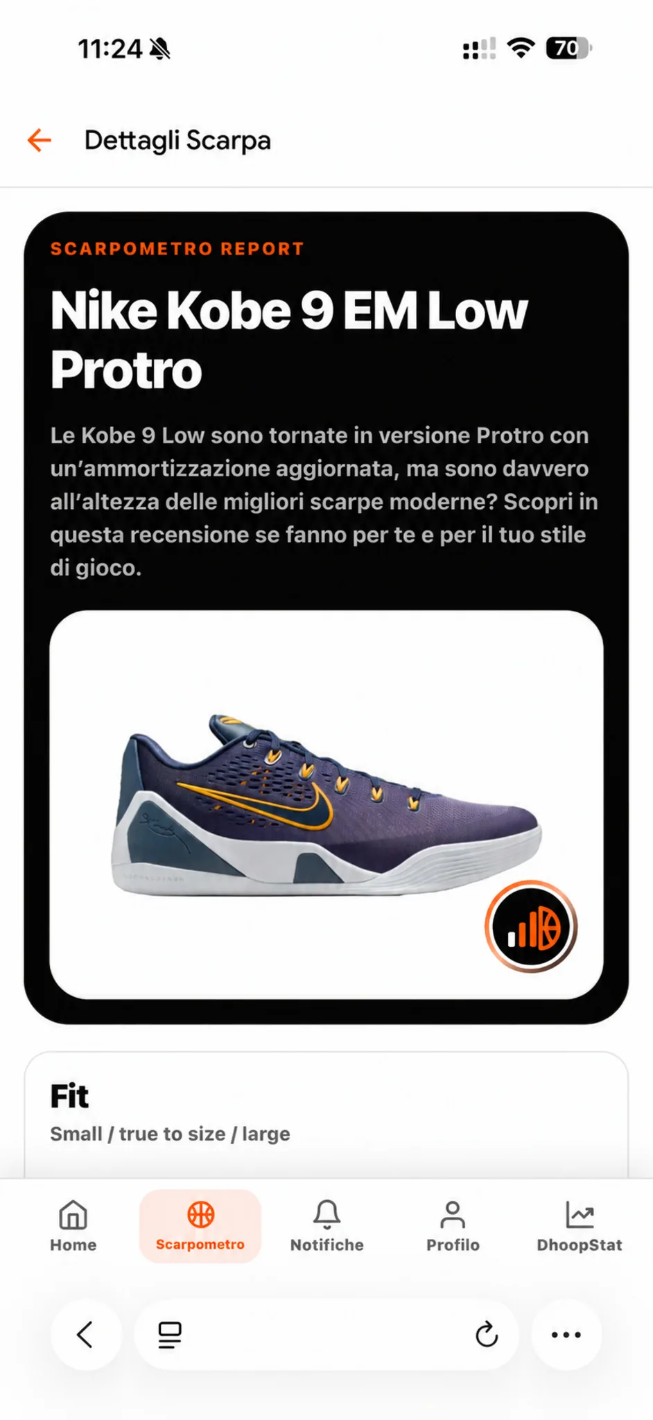 Recensione di una scarpa nell’app Dhoops